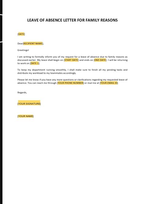 example letter of leave of absence from work