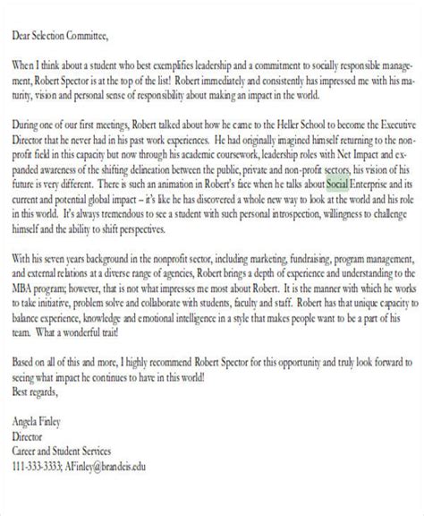 example letter of recommendation for masters program in social work