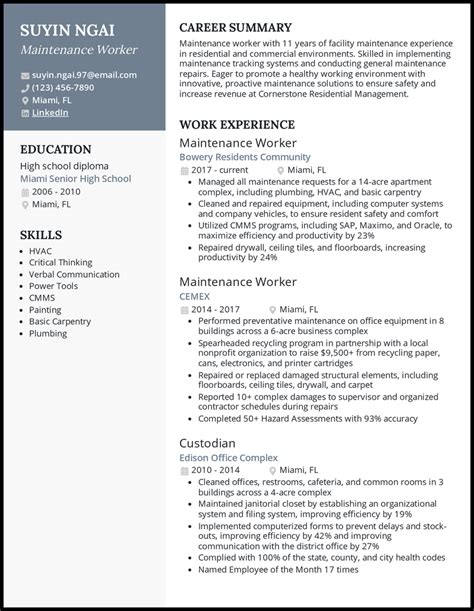 Example Maintenance Resume