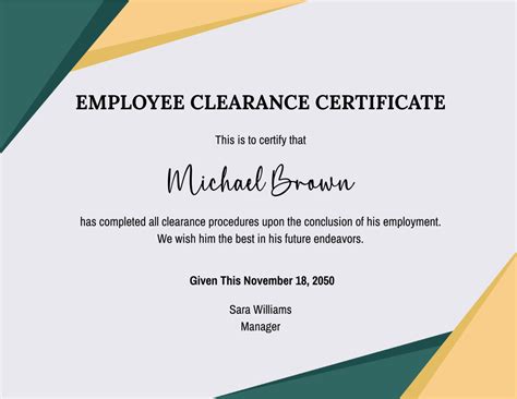 Example Of A Clearance Certificate
