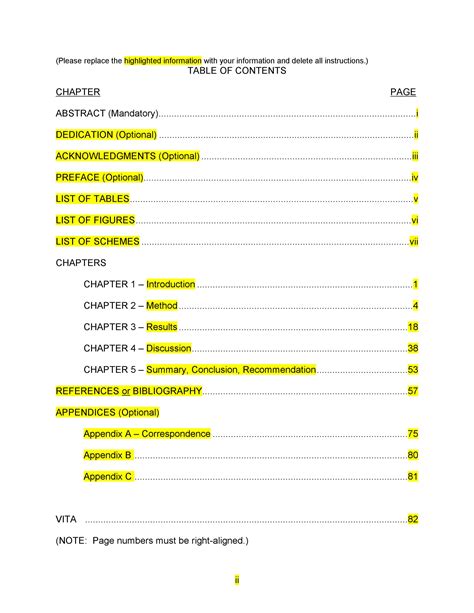 example of a contents page for an assignment