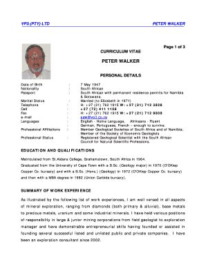 example of a curriculum vitae in namibia