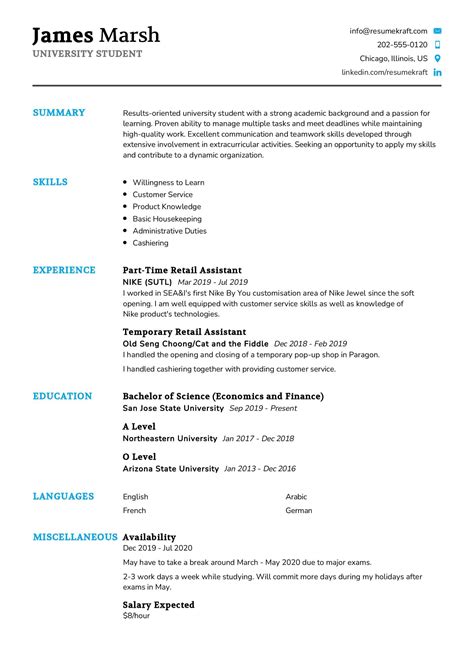 example of a cv for a student in university pdf