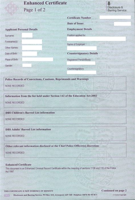 Example Of A Dbs Certificate