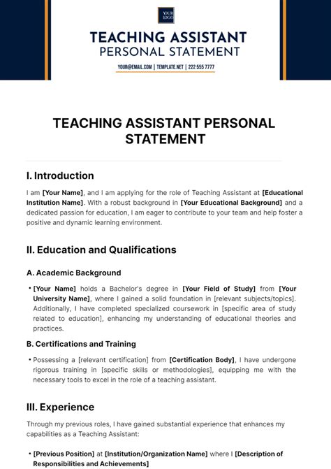 example of a personal statement for teaching assistant