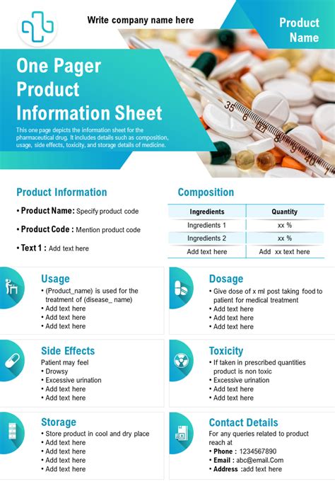 example of a product data sheet