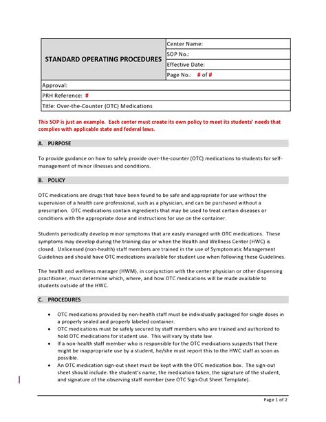 Example Of A Standard Operating Procedure Template