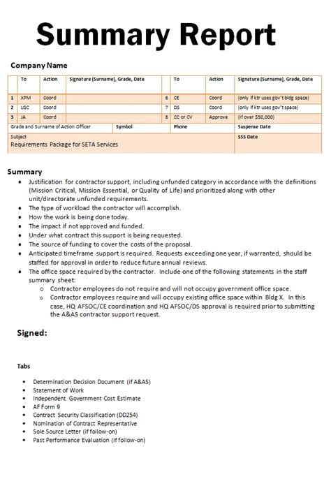 example of a summary of a report