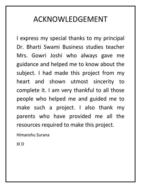 example of acknowledgement for project pdf