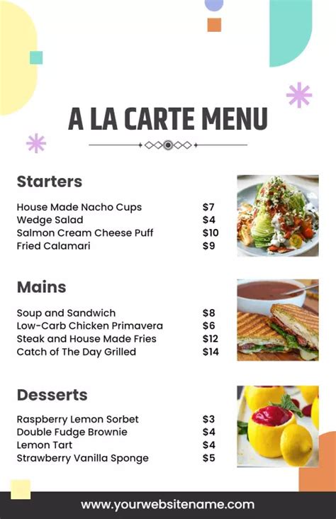 example of an a la carte menu