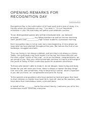 Example Of An Opening Remarks In A Recognition Day