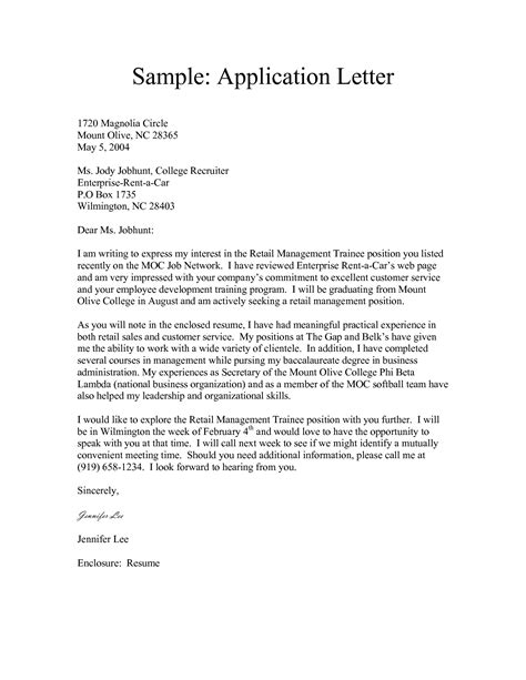 example of application letter