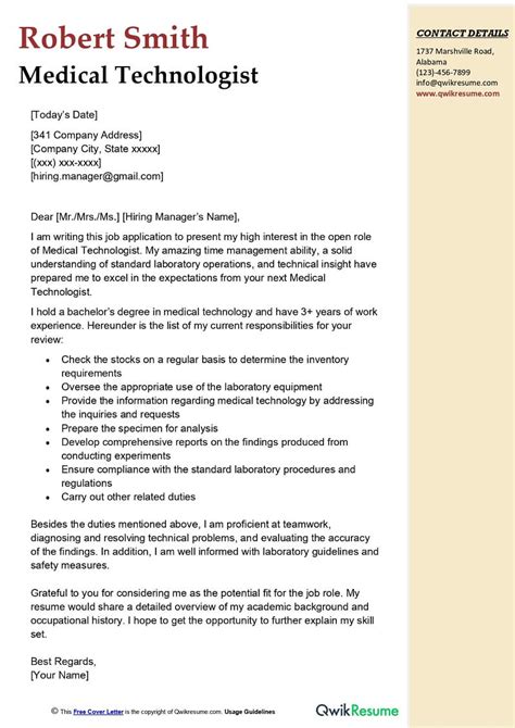 Awasome Example Of Application Letter For Medical Technology New Release