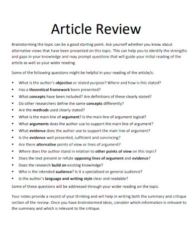 example of article review assignment for students