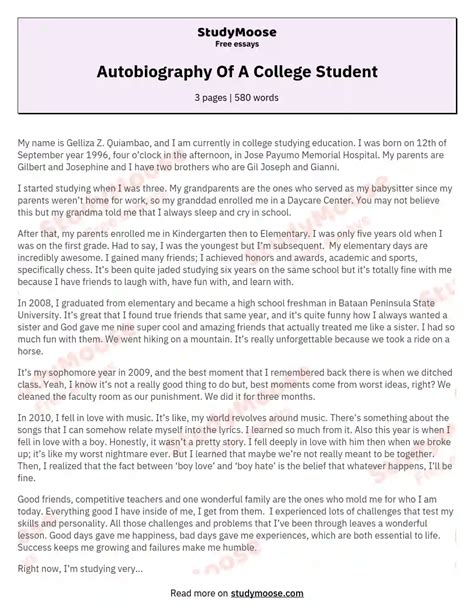 12+ Sample Autobiography Of A College Student DocTemplates