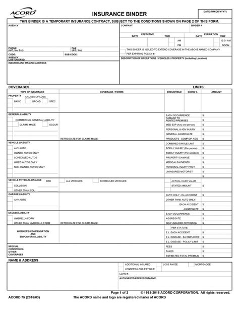 Example Of Binder In Insurance