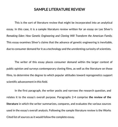 example of body in literature review