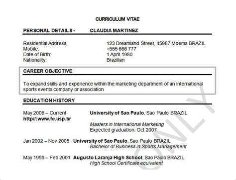 example of career objective in curriculum vitae