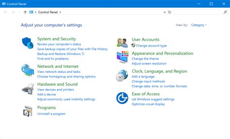 example of control panel in computer