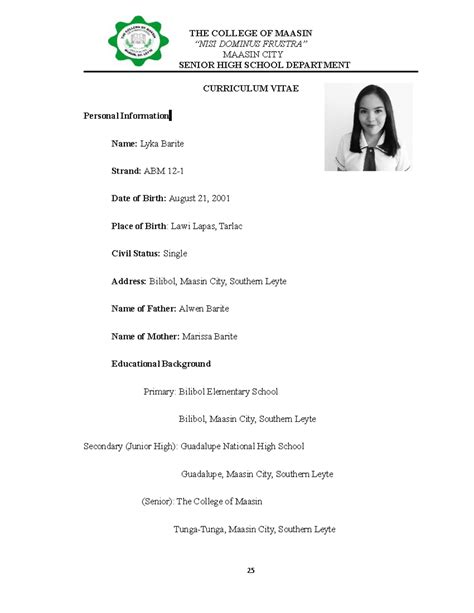 example of curriculum vitae in practical research