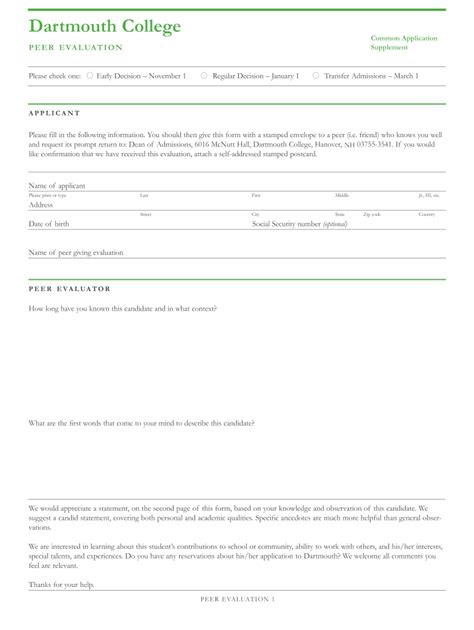 Example Of Dartmouth Peer Recommendation