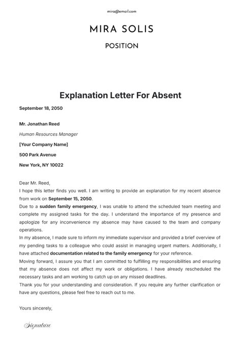 example of explanation letter tagalog from work for being absent