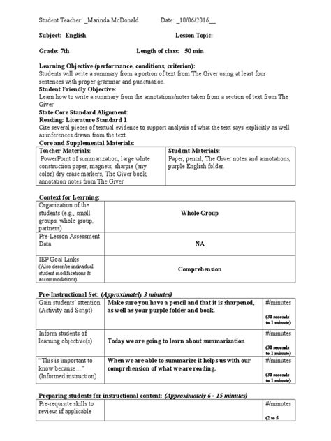example of explicit instruction lesson plan