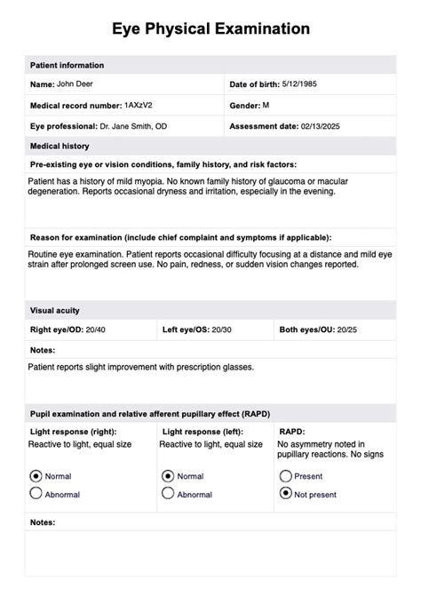 Example Of Eye Exam Documentation