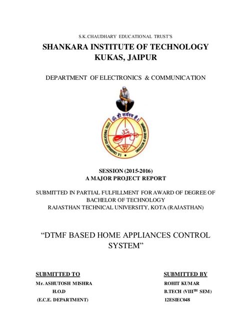 example of front page of project for students