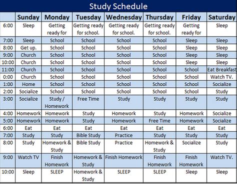 example of home study time table