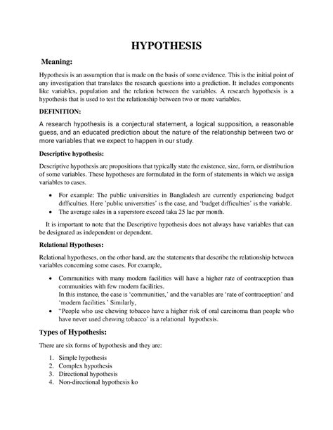 example of hypothesis in research chapter 1