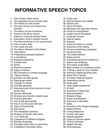 example of informative speech topics for students