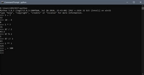 example of interactive mode in python