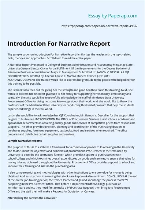 example of introduction for narrative report
