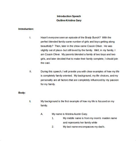 example of introduction speech outline