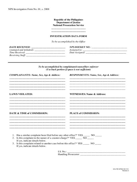 example of investigation data form