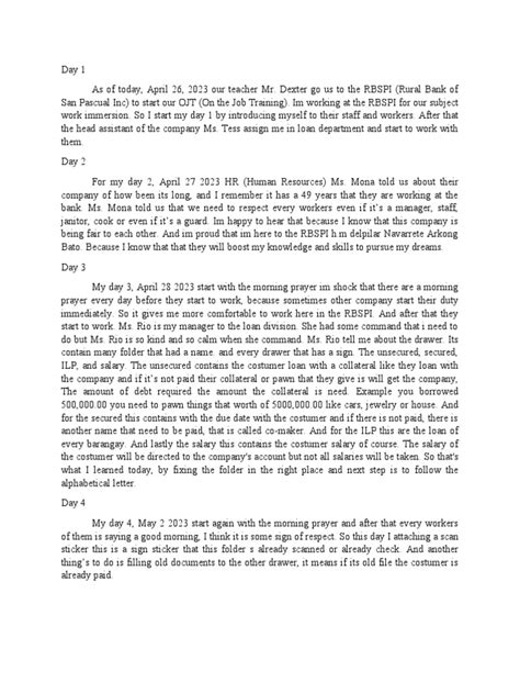 example of journal in immersion