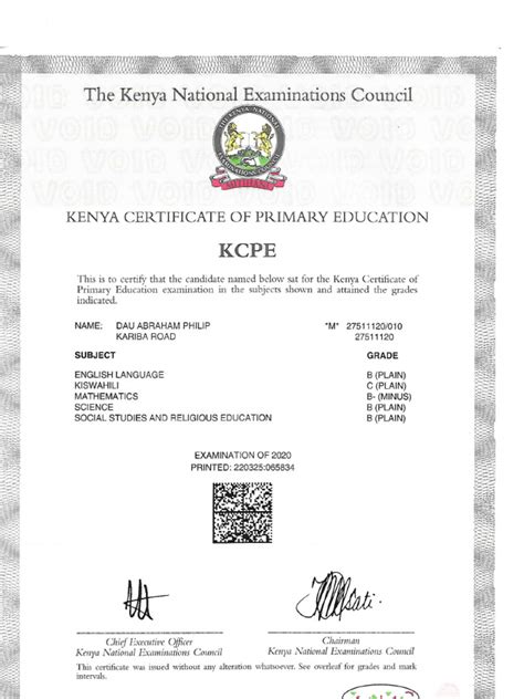 Example Of Kcpe Certificate