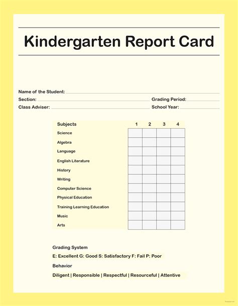 Example Of Kindergarten Report Card