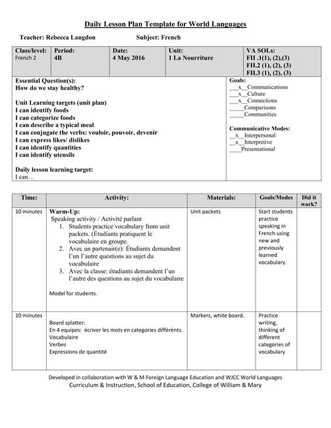 example of language function in a lesson plan