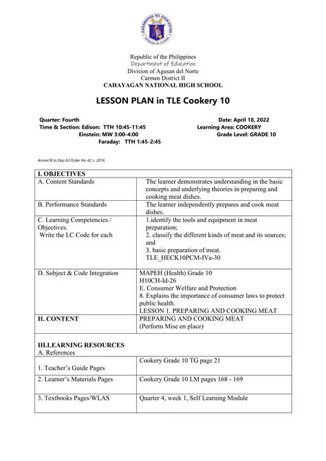 example of learning plan in tle