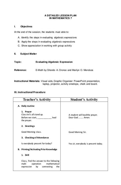 example of lesson plan in math grade 2
