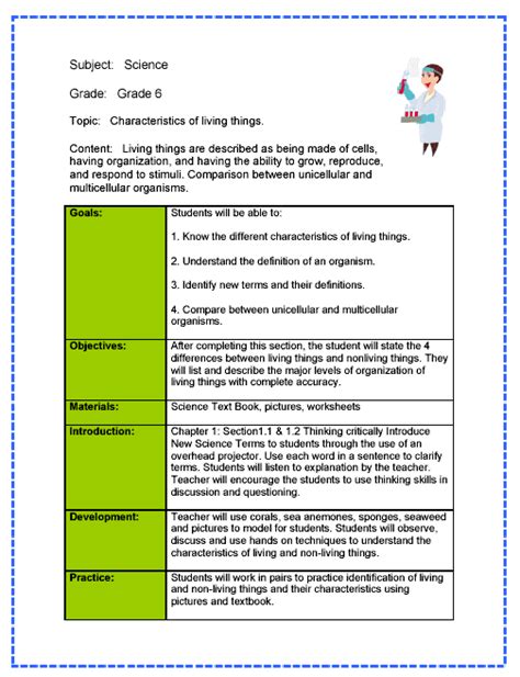 example of lesson plan in science elementary