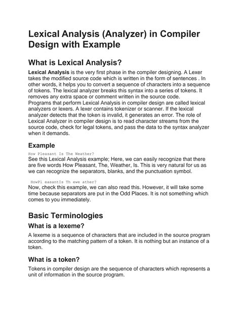 example of lexical analyzer in compiler design