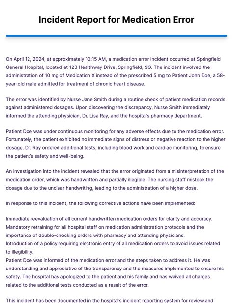 Example Of Medication Error Statement