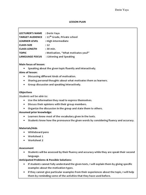 example of motivation in lesson plan in math