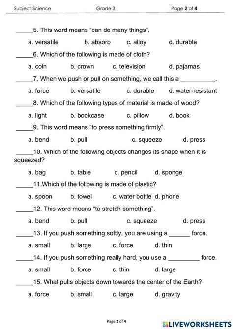 example of multiple choice test in science grade 3