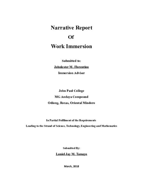 example of narrative report in work immersion