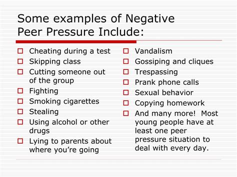 Example Of Negative Peer Pressure