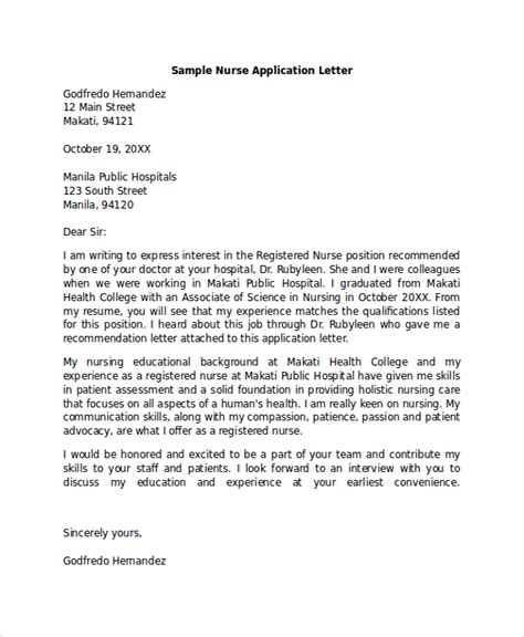 example of nursing school application letter